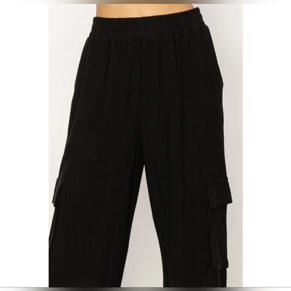 #47 🛑S,L BOHO TRENDY Wide Leg Linen Cargo Pants - Picture 14 of 16